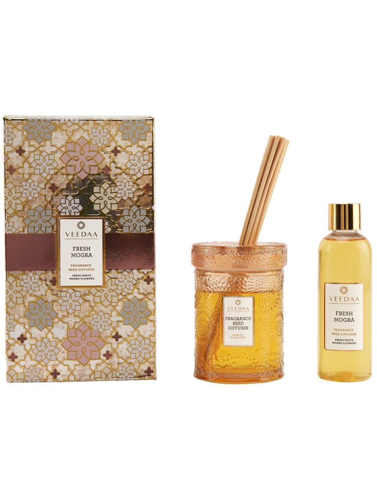 Veedaa Candles Fresh Mogra Reed Diffuser Set