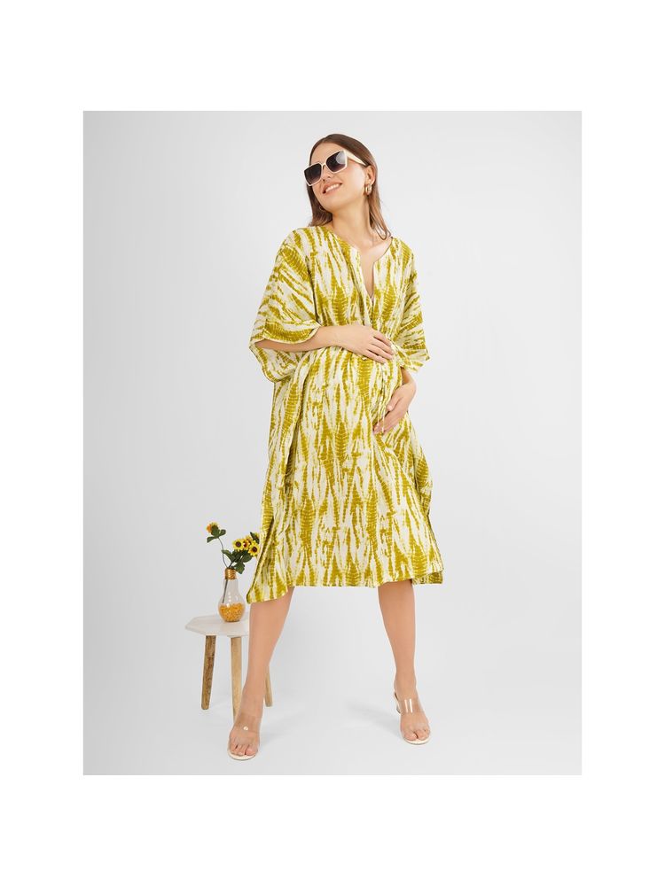 Angloindu Mustard Tie and Dye Maternity Kaftan Dress-picture-26