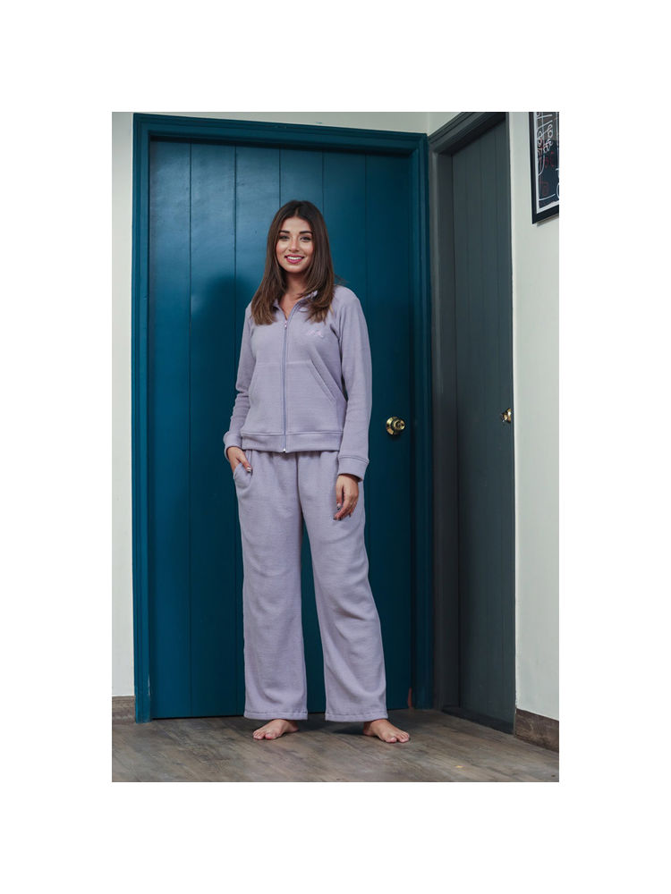 FEATHERS CLOSET Lavender Solid Relaxed Fit Zipper Top and Pant (Set of 2)-picture-12