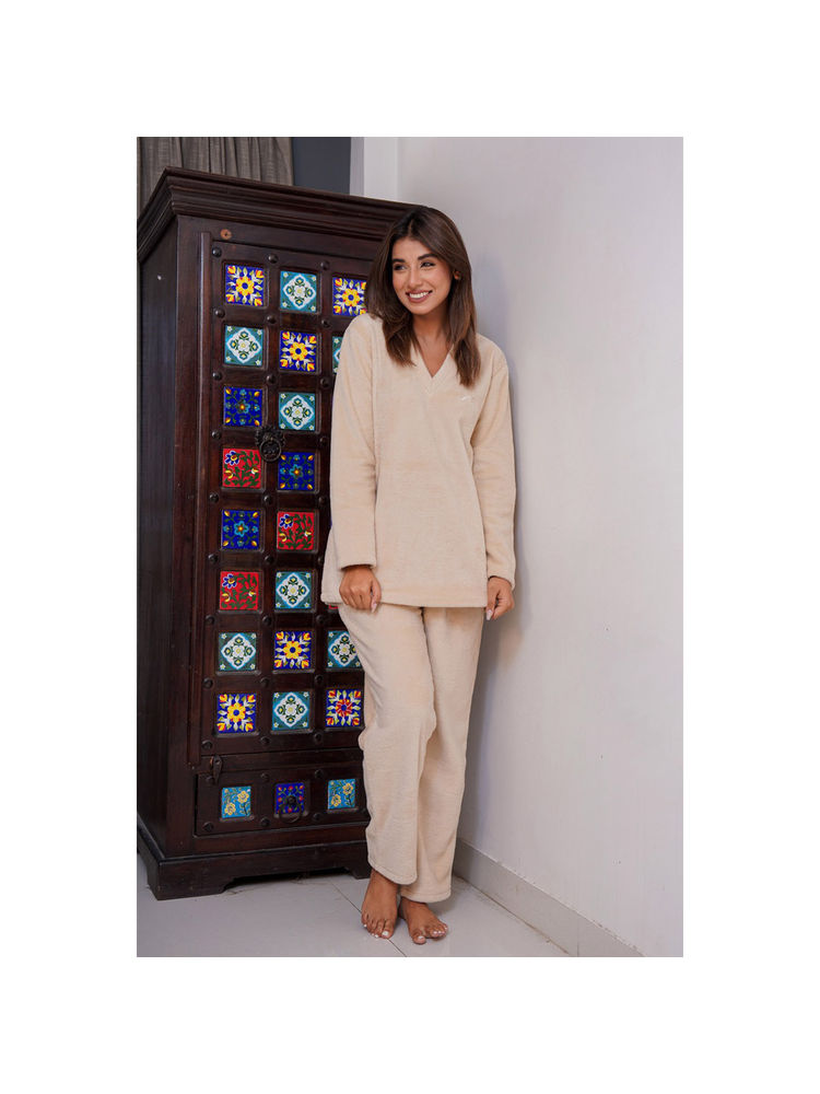 FEATHERS CLOSET Beige Solid Relaxed Fit Top and Pant (Set of 2)-image-48
