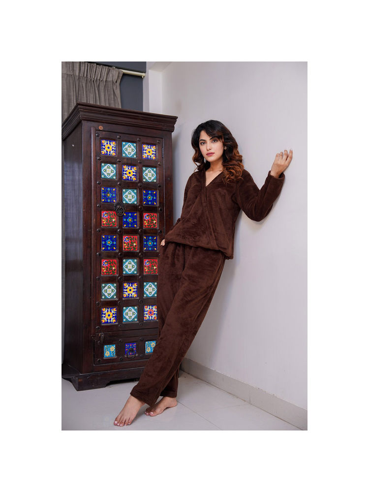 FEATHERS CLOSET Brown Solid Relaxed Fit Top and Pant (Set of 2)-image-13