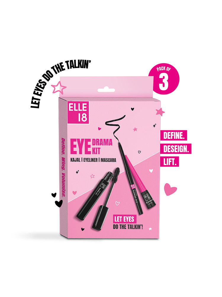 Elle 18 Blink & Slay Kit Pack Of 3 With Eye Drama Kajal, Eyeliner & Black Mascara-image-15