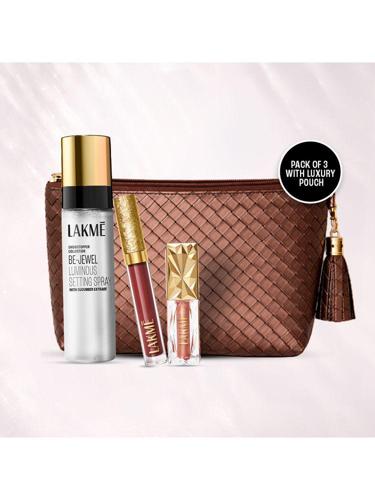 Lakme Bejewel Festive Trio - Cocoa Glow Liquid Lip, Goddess Eye Tint And Setting Spray-picture-15