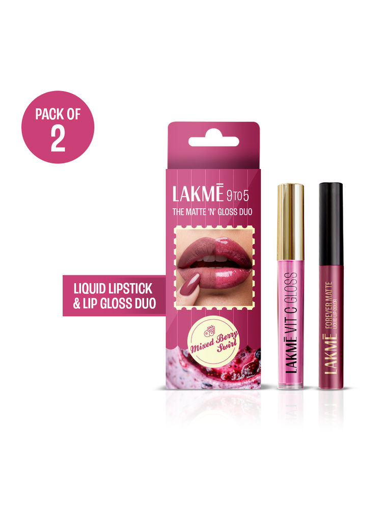 Lakme Liquid Lipstick + Gloss Kit - Pink-image-46