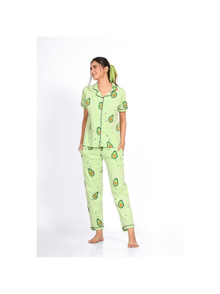 NAP STORY Green Avocado Printed Half Sleeves Shirt with Pyjama (Set of 2)-picture-37