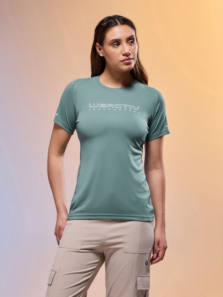 Technosport Women Green Polyester Typography Regular Fit T-Shirt-picture-21