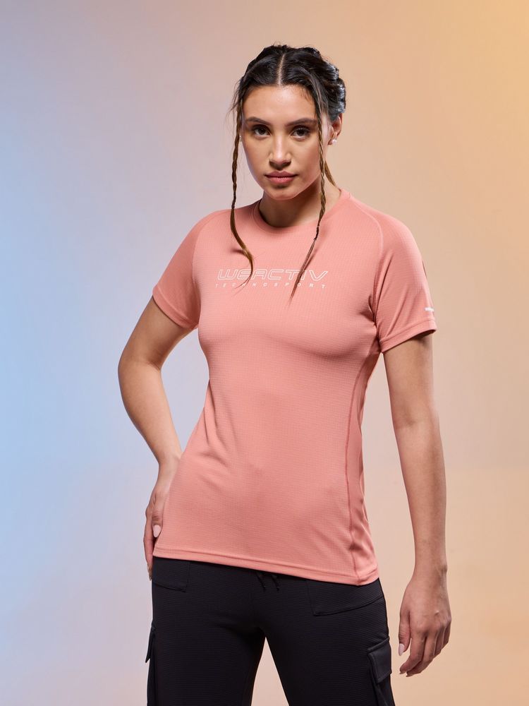 Technosport Women Peach Polyester Typography Regular Fit T-Shirt-picture-20