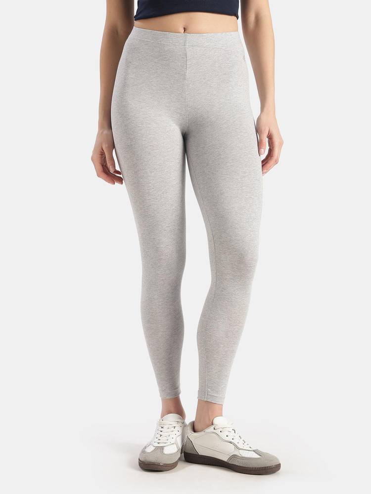 Jockey AW87 Women Super Combed Cotton Elastane Stretch Leggings - Light Grey Melange-picture-15