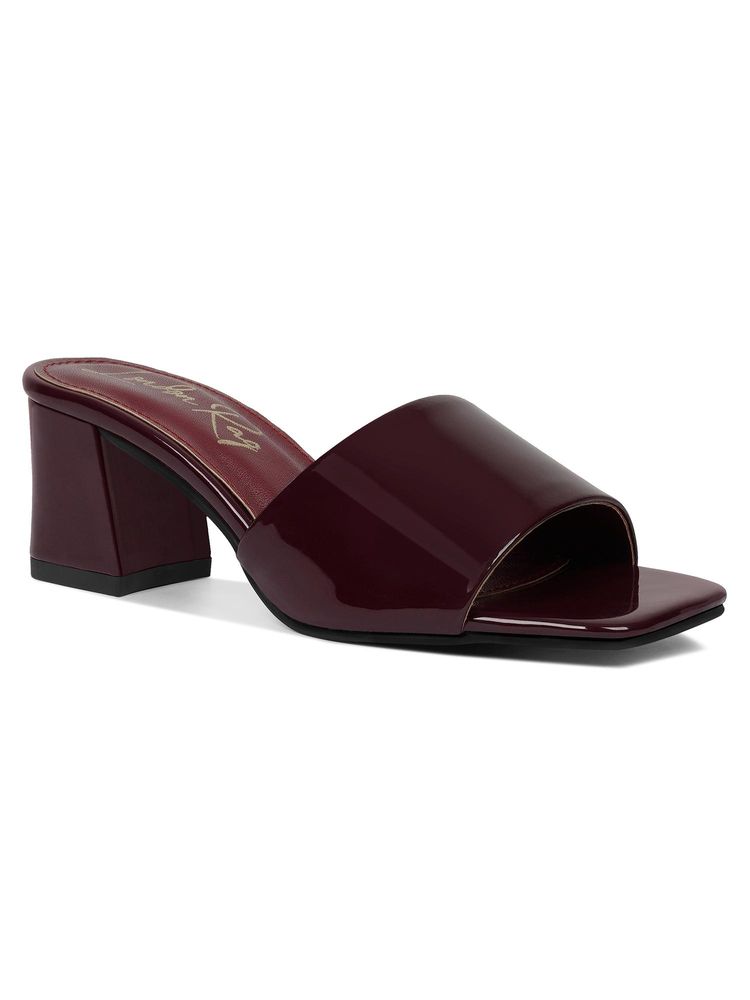 London Rag Women Patent Faux Leather Block Heels - Burgundy-image-49