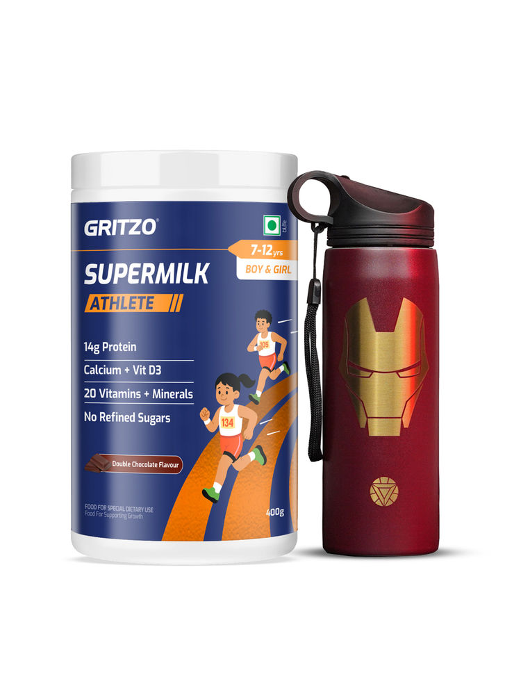 Gritzo Supermilk Athlete, 14G Protein Double Chocolate 7 -12Y With Ironman Sipper-image-43