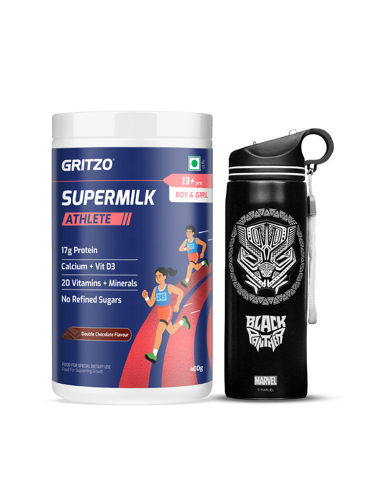 Gritzo Supermilk Athlete, 17G Protein Double Chocolate For 13+Y With Black Panther Sipper-image-39
