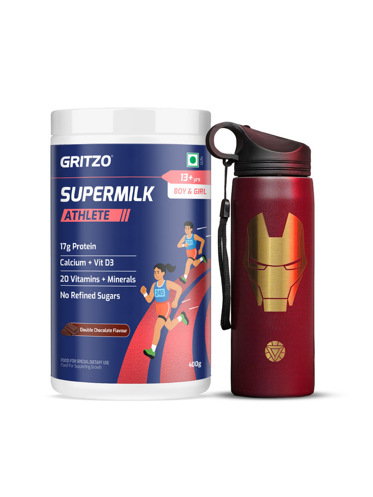 Gritzo Supermilk Athlete, 17G Protein Double Chocolate For 13+Y With Ironman Sipper-picture-29