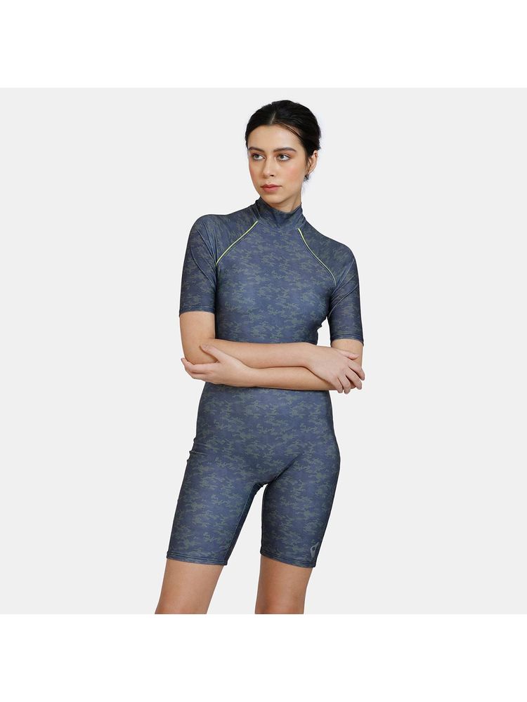 Zivame Zelocity Padded Bodysuit With Zipper - Anthracite