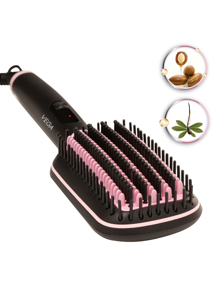VEGA LitStyle L2 Hair Straightener Brush for Women with Fast Heatup 45 Sec, Travel Pouch, (VHSB-07)