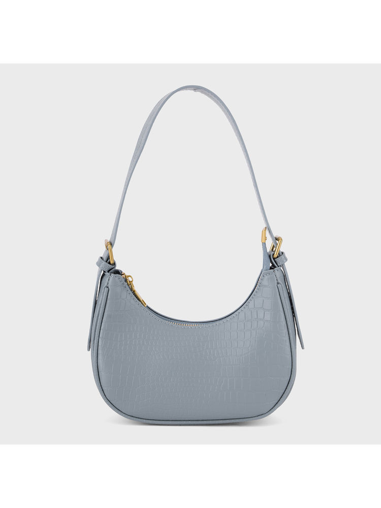 Twenty Dresses by Nykaa Fashion Blue Croc Textured Detachable Strap Sling Bag-image-2