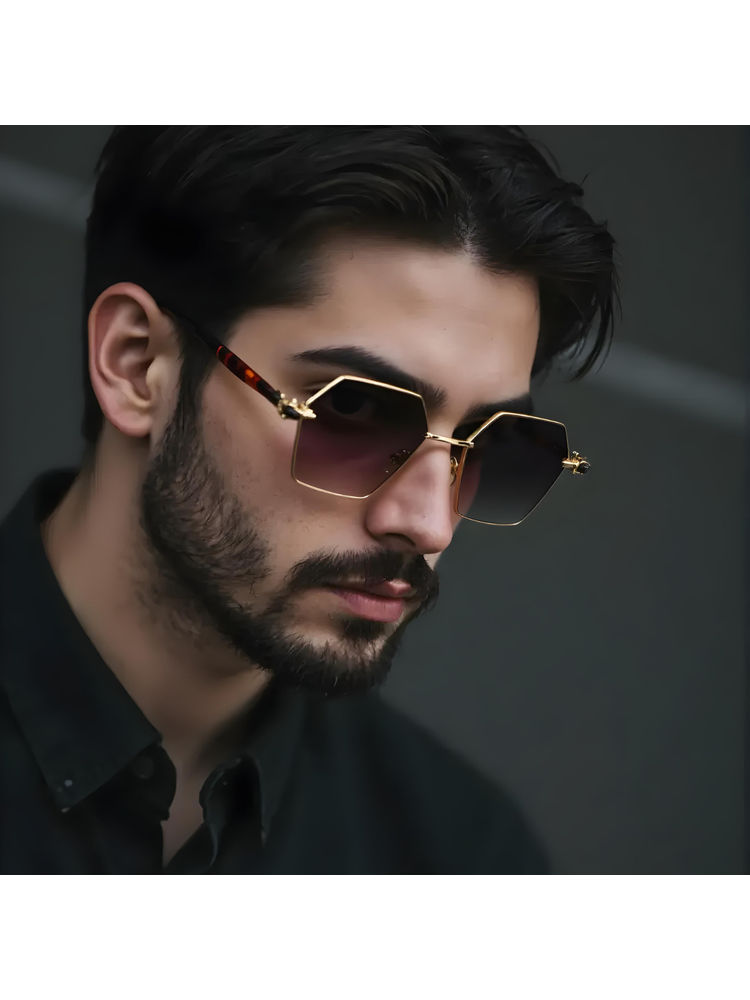 TED SMITH Unisex Brown Lens & Gold-Toned Hexagon Sunglasses-image-47