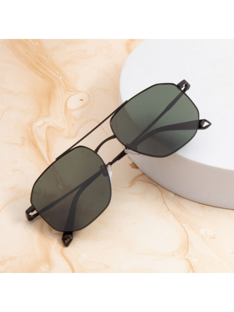 TED SMITH Unisex Black-Green Metal Polarized Lens Hexagon Sunglasses-picture-13