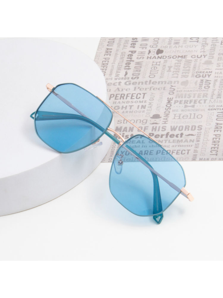TED SMITH Unisex Gold-Blue Metal Polarized Lens Hexagon Sunglasses-image-19