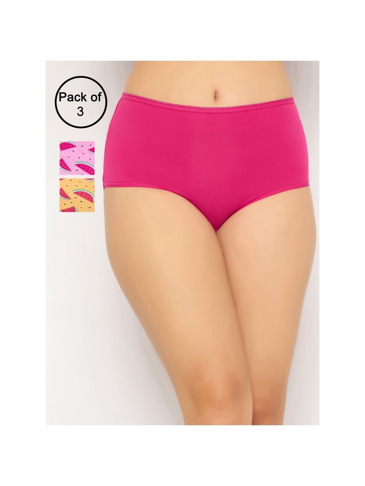 Clovia Cotton Spandex High Waist Outer Elastic Hipster Panty Multi-Color (Pack of 3)-picture-31
