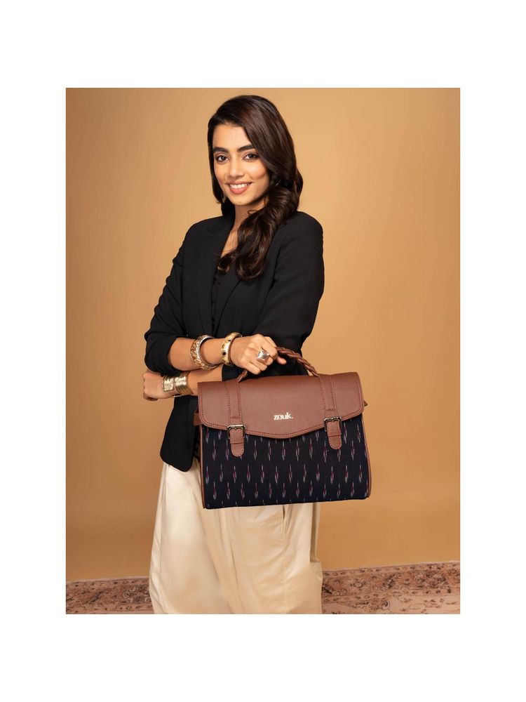 Zouk Konkona Heritage Satchel Bag - Ikat Grered-image-10