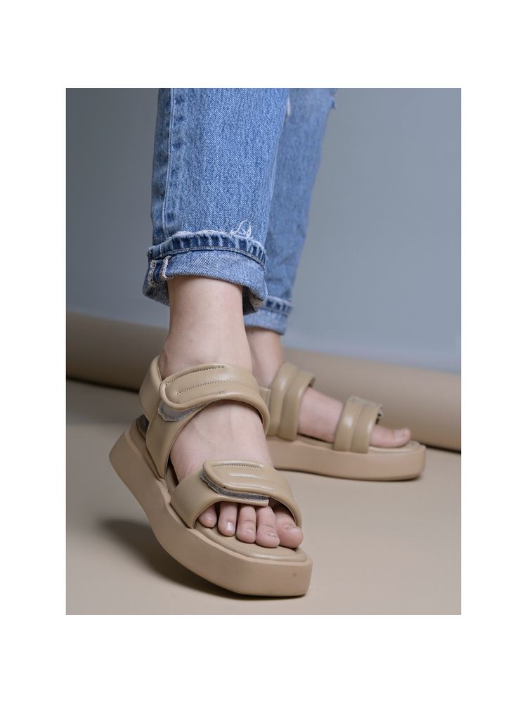 Shoetopia Smart Casual Beige Sporty Sandals for Women-image-25