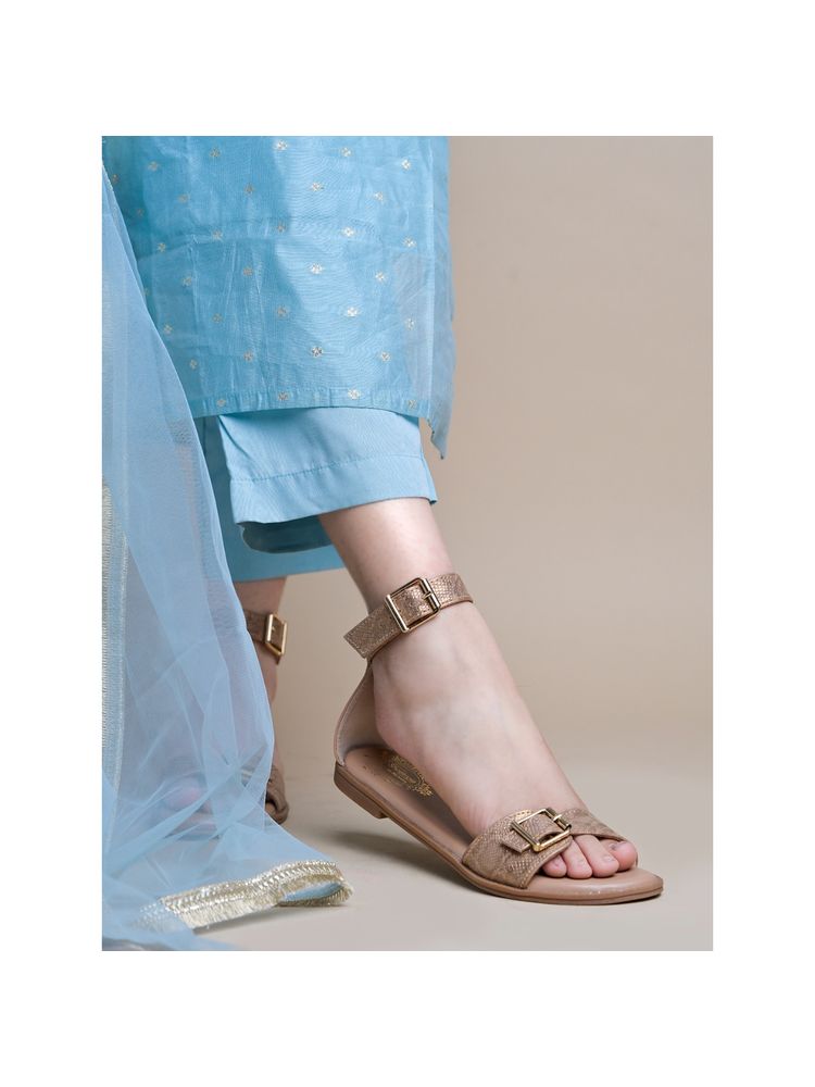 Shoetopia Chic and Comfy Ankle Strap Copper Sandals for Women-picture-28