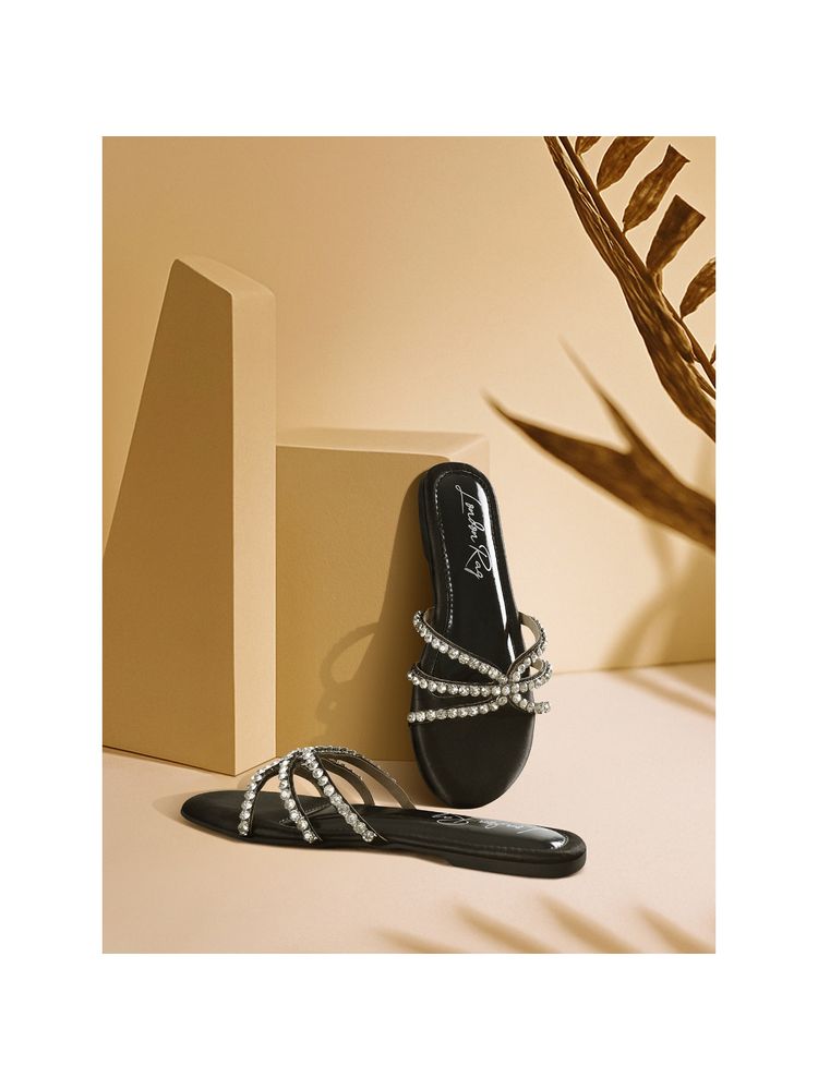 London Rag Dimante Strap Black Flats-image-31