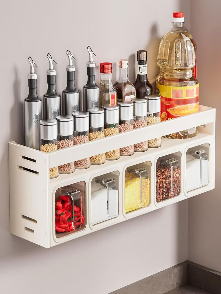 House of Quirk 5 Slot Organizer Condiment Rack Holder Wall Mounted Organizer Shelf - White-picture-21
