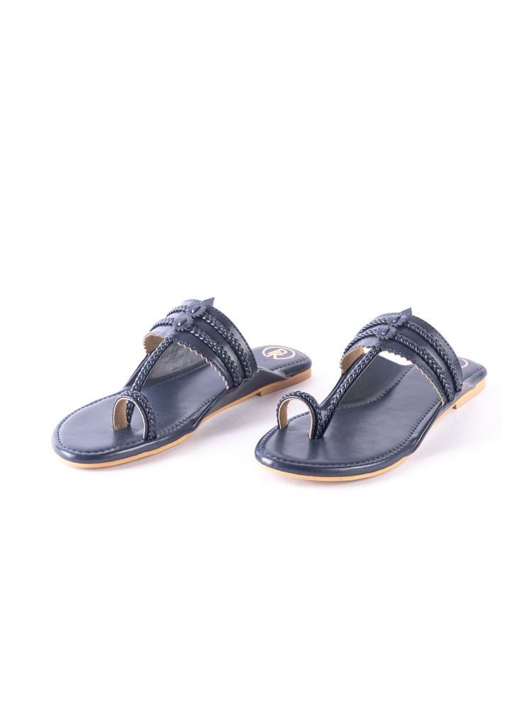 PREET KAUR Women Navy Blue Kolhapuri