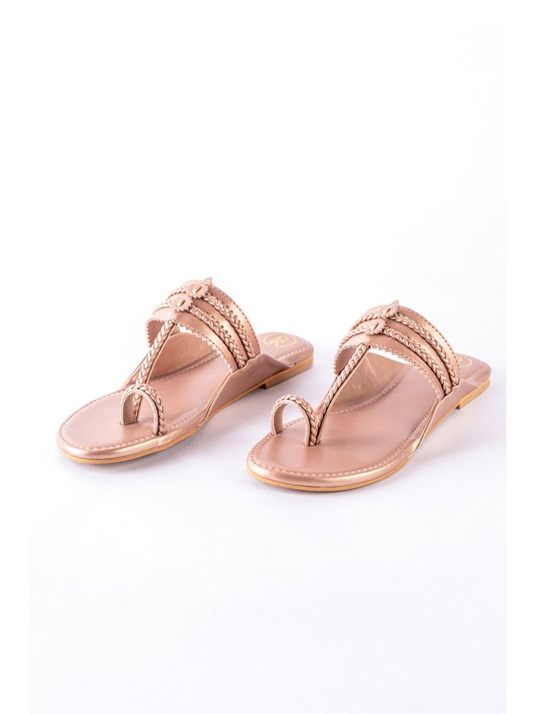 PREET KAUR Women Rose Gold Kolhapuri
