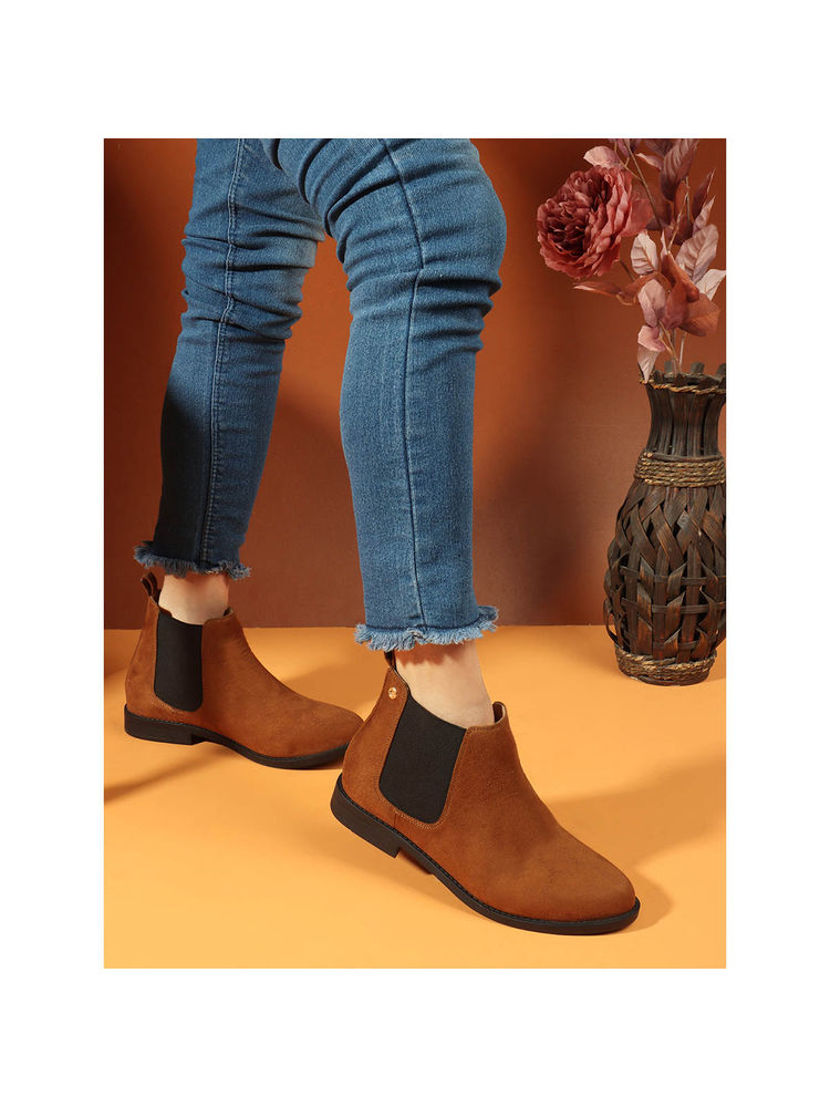 Carlton London Women Classic Tan Ankle Chelsea Boots with Elastic Gussets-picture-16