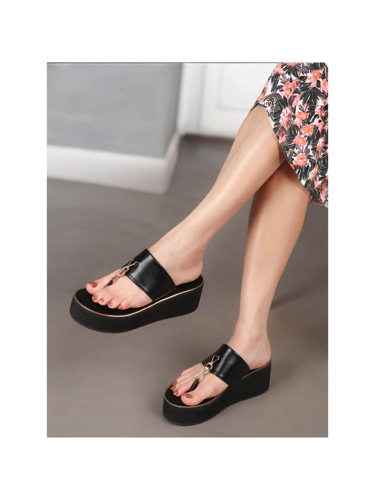 Carlton London Black Solid Platform Heel Casual Women Sandals-picture-11