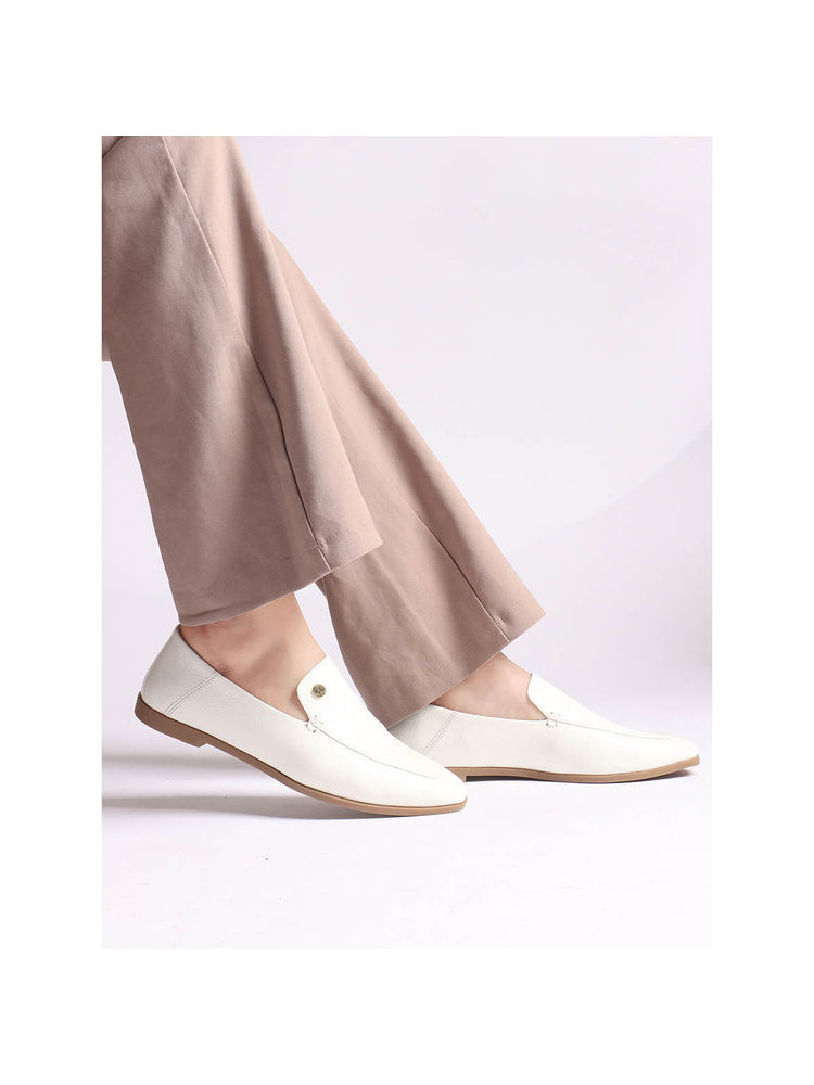 Carlton London Women Solid Comfort Slip-On White Loafers-image-9