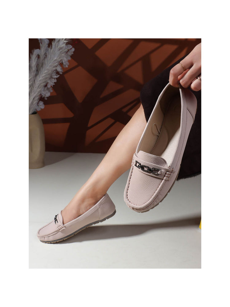 Carlton London Women Comfortable Slip-On Nude Loafers with Chain-picture-12