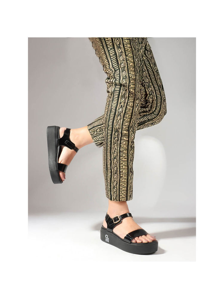 Carlton London Black Solid Platform Heel Casual Women Sandals-picture-24