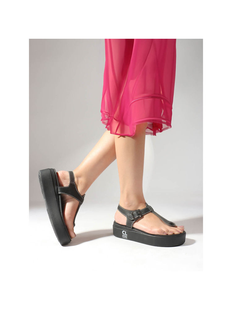 Carlton London Black Solid Platform Heel Casual Women Sandals-image-18