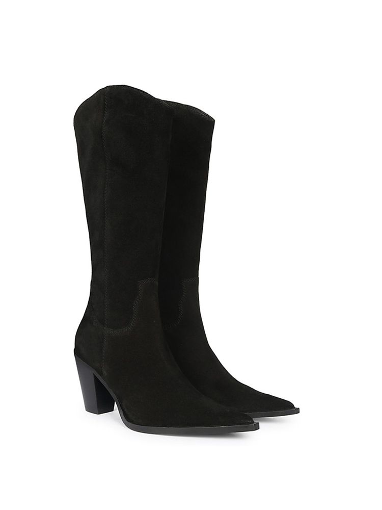 Saint G Womens Black Suede High Shaft Cowboy Casual Boots-image-45