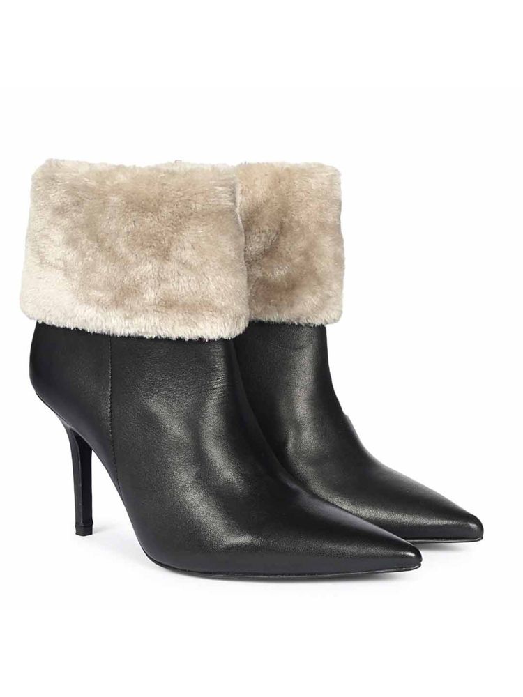Saint G Womens Fur Cuff Black Leather Ankle Casual Boots-picture-24