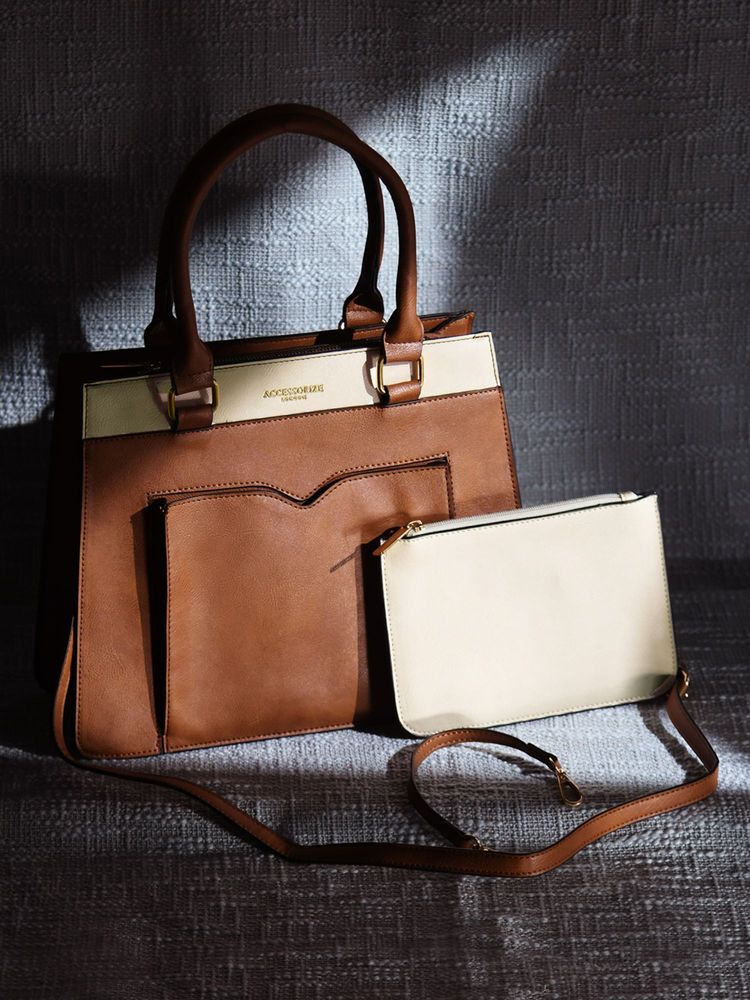 Accessorize London Womens Faux Leather Tan Athena Color Block Handheld Bag-picture-23