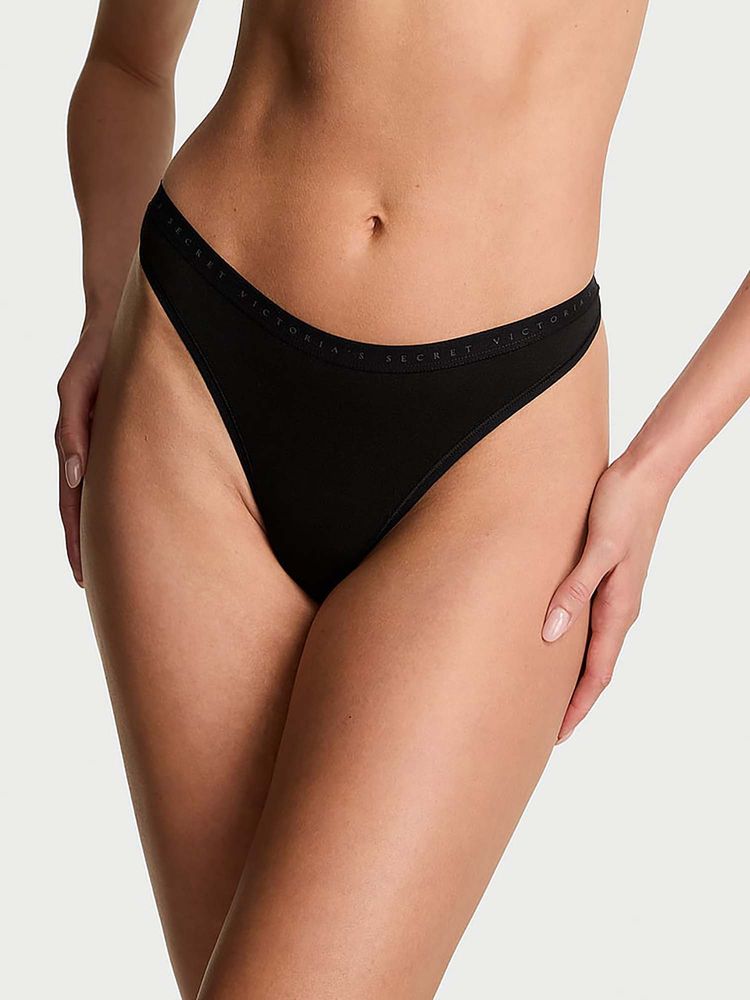 victoria's secret intimates Victoria's Secret Women Black Stretch Cotton High-Leg Scoop Thong Panty-picture-22