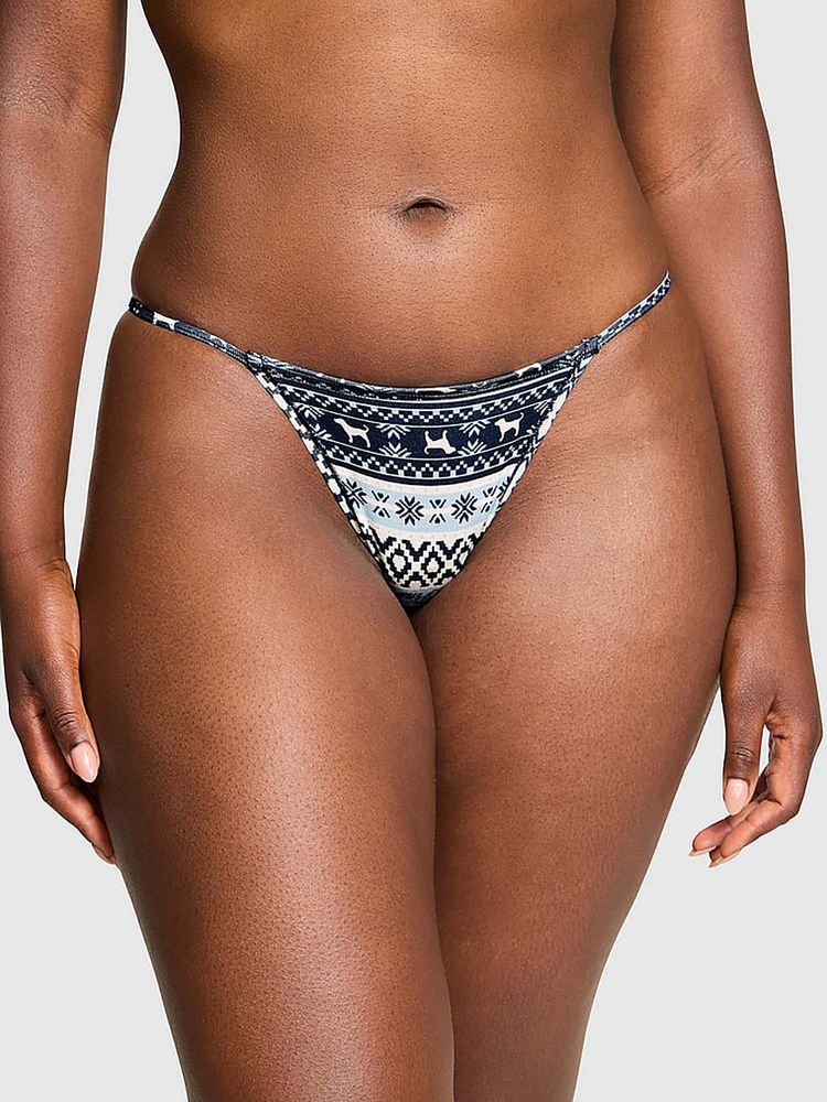 victoria's secret intimates Victoria's Secret Women Navy Blue Printed Cotton String Bikini-picture-10