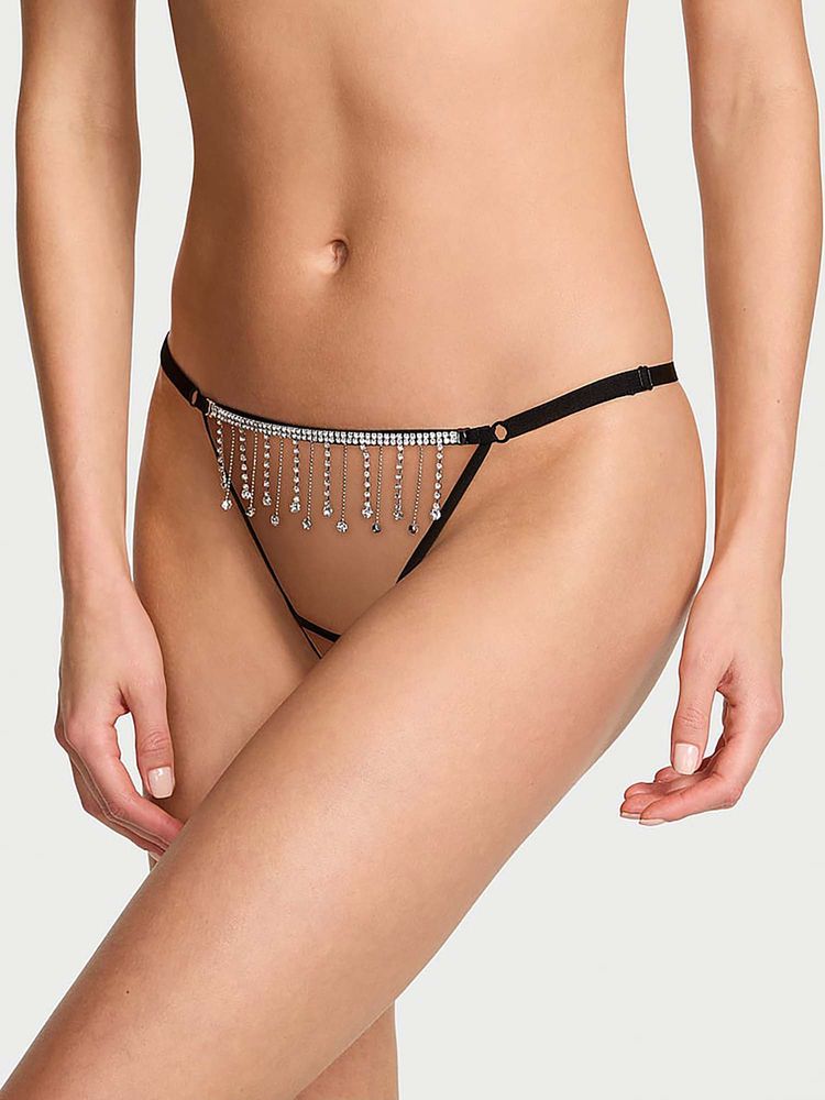 victoria's secret intimates Victoria's Secret Women Black Tassel Sparkle Crotchless Thong Panty-picture-23