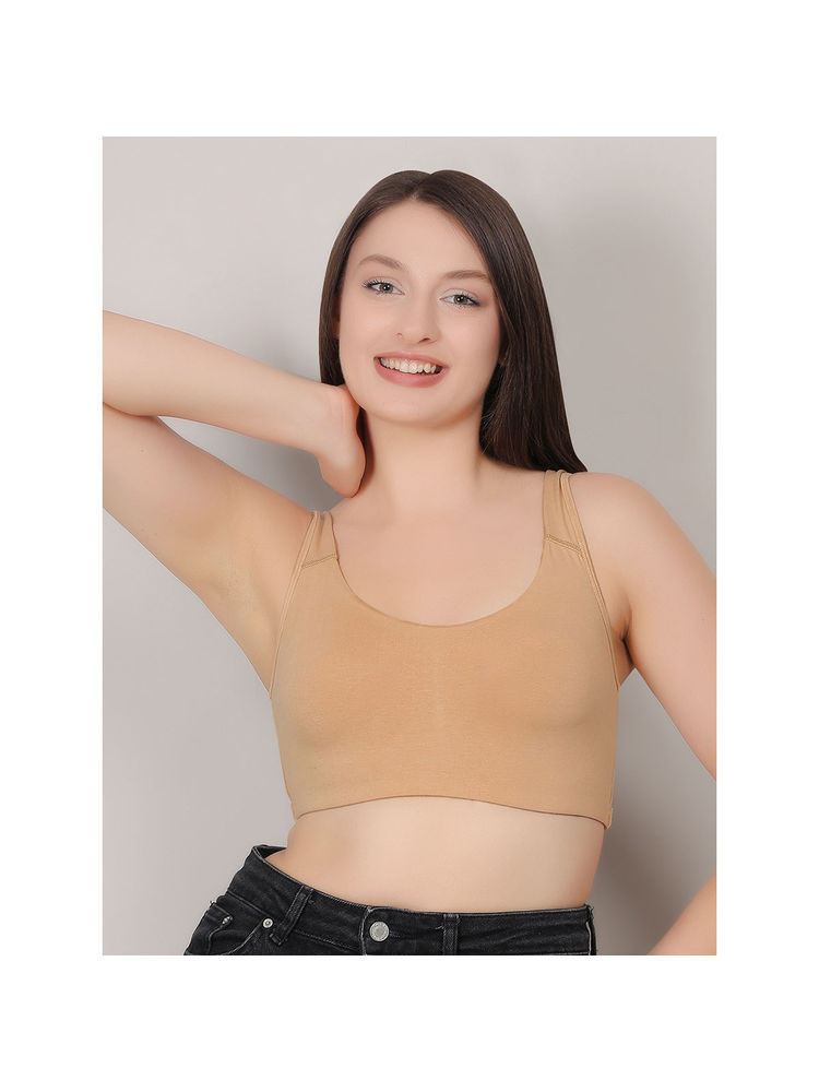 Mod & Shy Beige Solid Non-Wired Non-Padded Full Coverage Sports Bra-picture-17