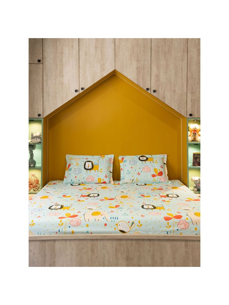Urban Space Cotton Bedsheet with Pillow Cover - Lion King Sky Blue (Single)-image-8