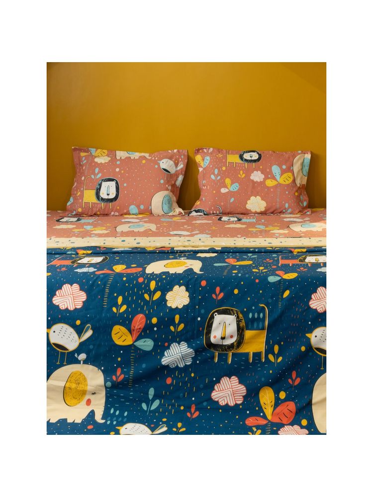 Urban Space Microfiber Cotton Reversible Dohar for Bed - Lion King Navy-image-3