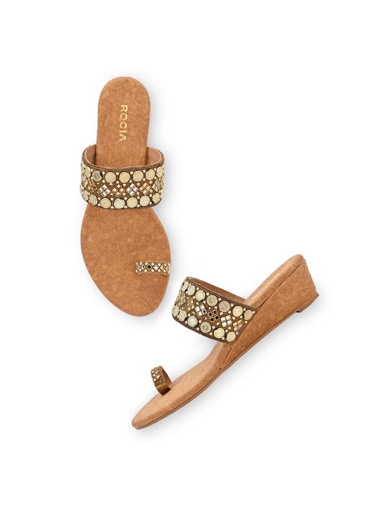 ROCIA By Regal Antique Gold Women Hand Embroidered Ethnic Wedges-image-42