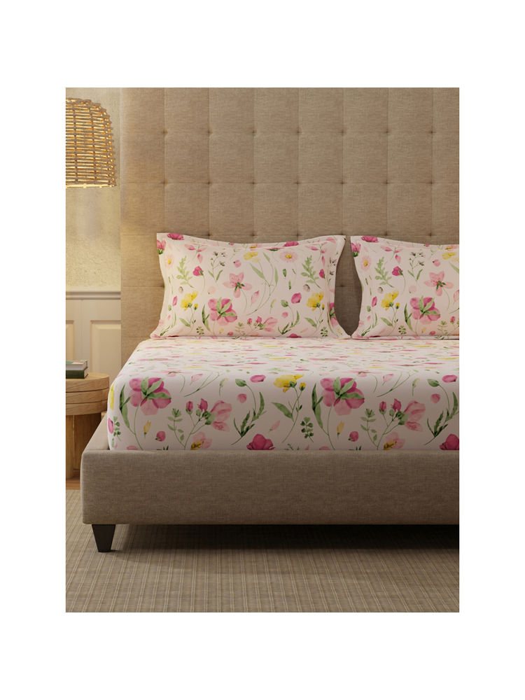 Urban Space Meadows Rose Pink Cotton Bedsheet with 2 Pillow Covers (King)-picture-13