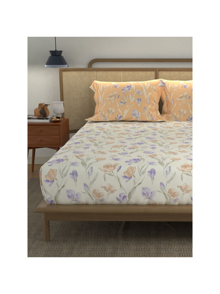 Urban Space Autumn Peach Cotton Bedsheet with 2 Pillow Covers (Queen)-picture-24
