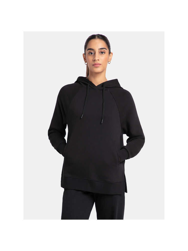Jockey U107 Women Cotton Fleece Fabric Drop Shoulder Hoodie Sweatshirt - Black-picture-24