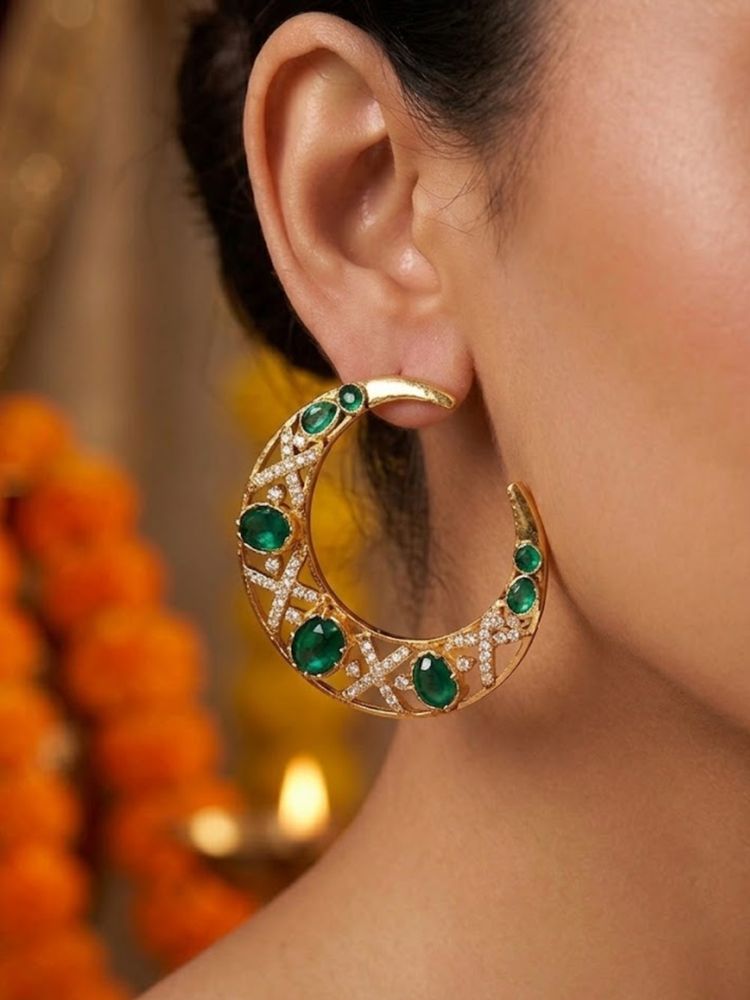 Nuyug Emerald Crescent Hoops Earrings-picture-18